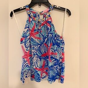 *EUC* Lilly Pulitzer Silk Stud Detail Starfish Print Tank Top